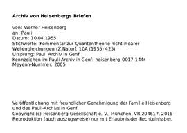 Letter from Heisenberg to Pauli