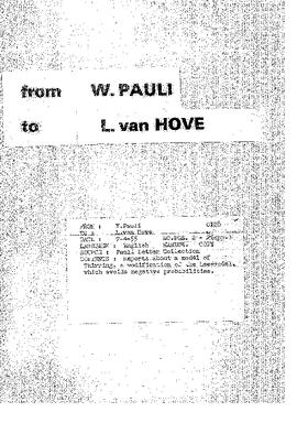 Letter from Pauli to Van Hove