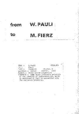 Letter from Pauli to Fierz
