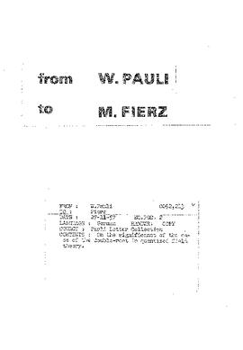 Letter from Pauli to Fierz
