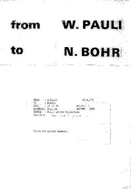 Letter from Pauli to Bohr
