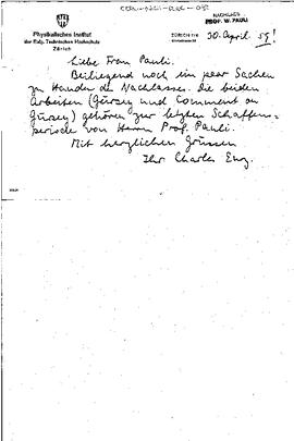 Course on mathematical problems of quantum theory of particles and fields, seminar held by Wolfgang Pauli and B. Touschek in 1958 in Varenna, Report and Comment on F. Gürsey: "Group Structure of Elementary Particles", manuscript, Pauli, Wolfgang