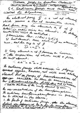 Continuous Groups in Quantum mechanics, 1) Continuous groups and their associated Lie Algebra