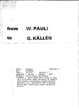 Letter from Pauli to Källén
