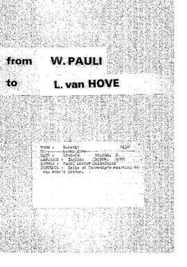 Letter from Pauli to Van Hove
