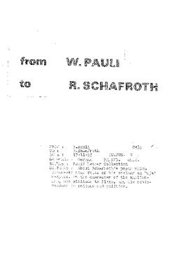 Letter from Pauli to Schafroth