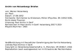 Letter from Heisenberg to Pauli