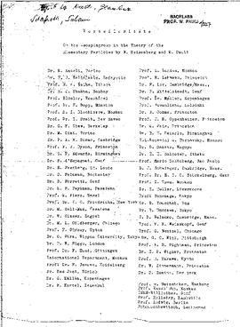 Verteilerliste: on the Isospingroup in the Theory of the Elementary Particles, [unknown]