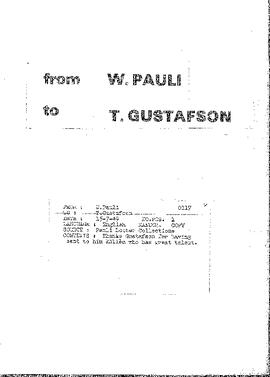 Letter from Pauli to Gustafson