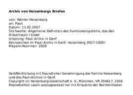 Letter from Heisenberg to Pauli