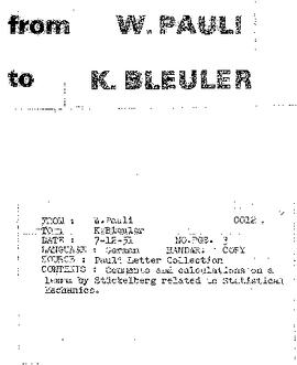 Letter from Pauli to Bleuler