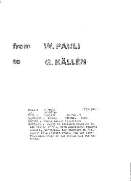 Letter from Pauli to Källén
