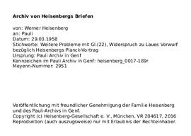 Letter from Heisenberg to Pauli