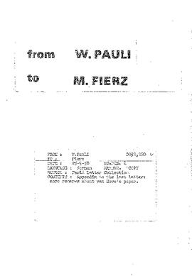 Letter from Pauli to Fierz