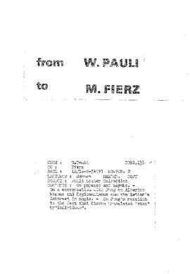 Letter from Pauli to Fierz