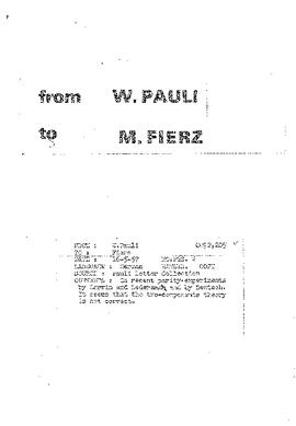 Letter from Pauli to Fierz