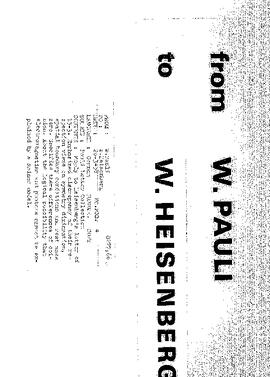 Letter from Pauli to Heisenberg