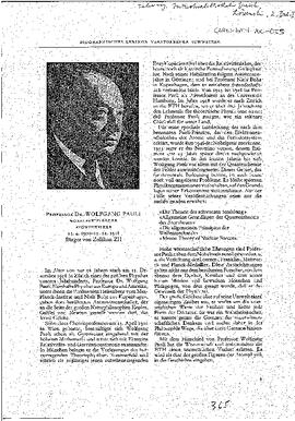 "Professor Dr. Wolfgang Pauli, Nobelpreisträger, Atomphysiker, 25.04.1900-15.12.1958, Bürger von Zollikon ZH", in: Biographisches Lexikon verstorbener Schweizer, article
