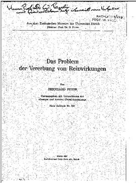 Das Problem der Vererbung von Reizwirkungen, Peyer, Bernhard