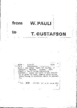 Letter from Pauli to Gustafson