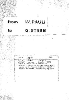 Letter from Pauli to Stern