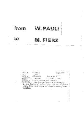 Letter from Pauli to Fierz
