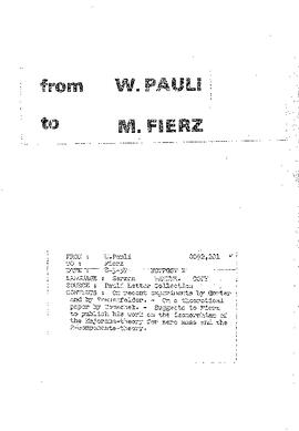 Letter from Pauli to Fierz