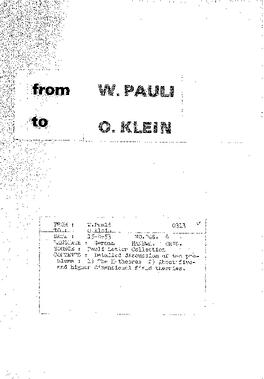 Letter from Pauli to Klein
