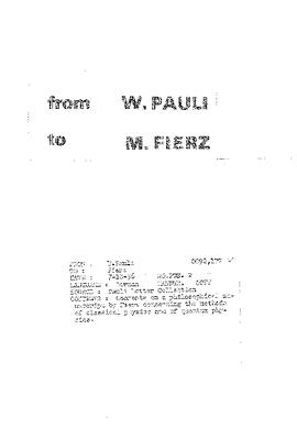 Letter from Pauli to Fierz