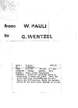 Letter from Pauli to Wentzel