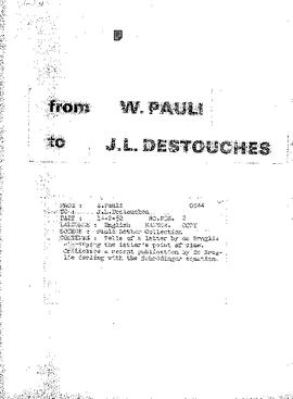 Letter from Pauli to Destouches