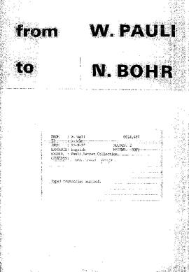 Letter from Pauli to Bohr