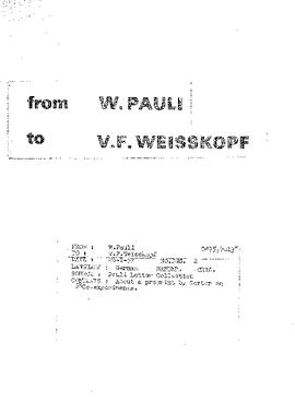 Letter from Pauli to Weisskopf