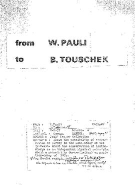 Letter from Pauli to Touschek