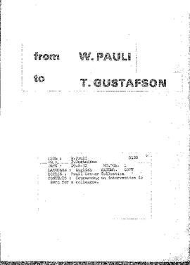 Letter from Pauli to Gustafson