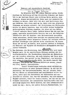 Phänomen und physikalische Realität