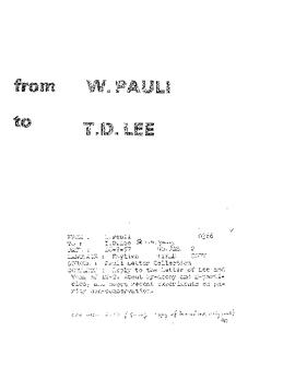 Letter from Pauli to Lee