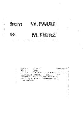 Letter from Pauli to Fierz