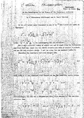 On the Isospingroup in the Theory of the Elementary particles, Heisenberg, Werner Pauli, Wolfgang