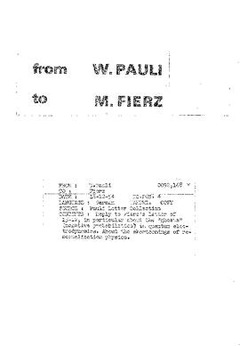 Letter from Pauli to Fierz