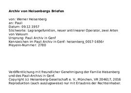 Letter from Heisenberg to Pauli