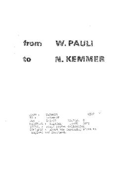 Letter from Pauli to Kemmer