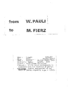 Letter from Pauli to Fierz