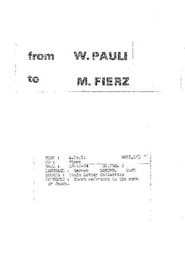 Letter from Pauli to Fierz