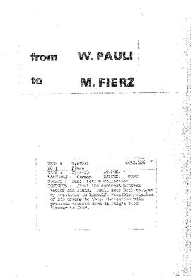Letter from Pauli to Fierz