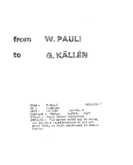 Letter from Pauli to Källén