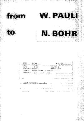 Letter from Pauli to Bohr