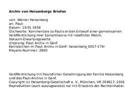 Letter from Heisenberg to Pauli