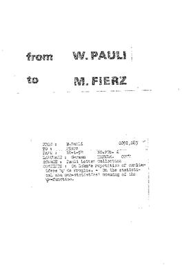 Letter from Pauli to Fierz