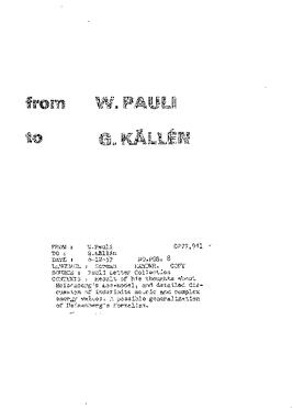 Letter from Pauli to Källén